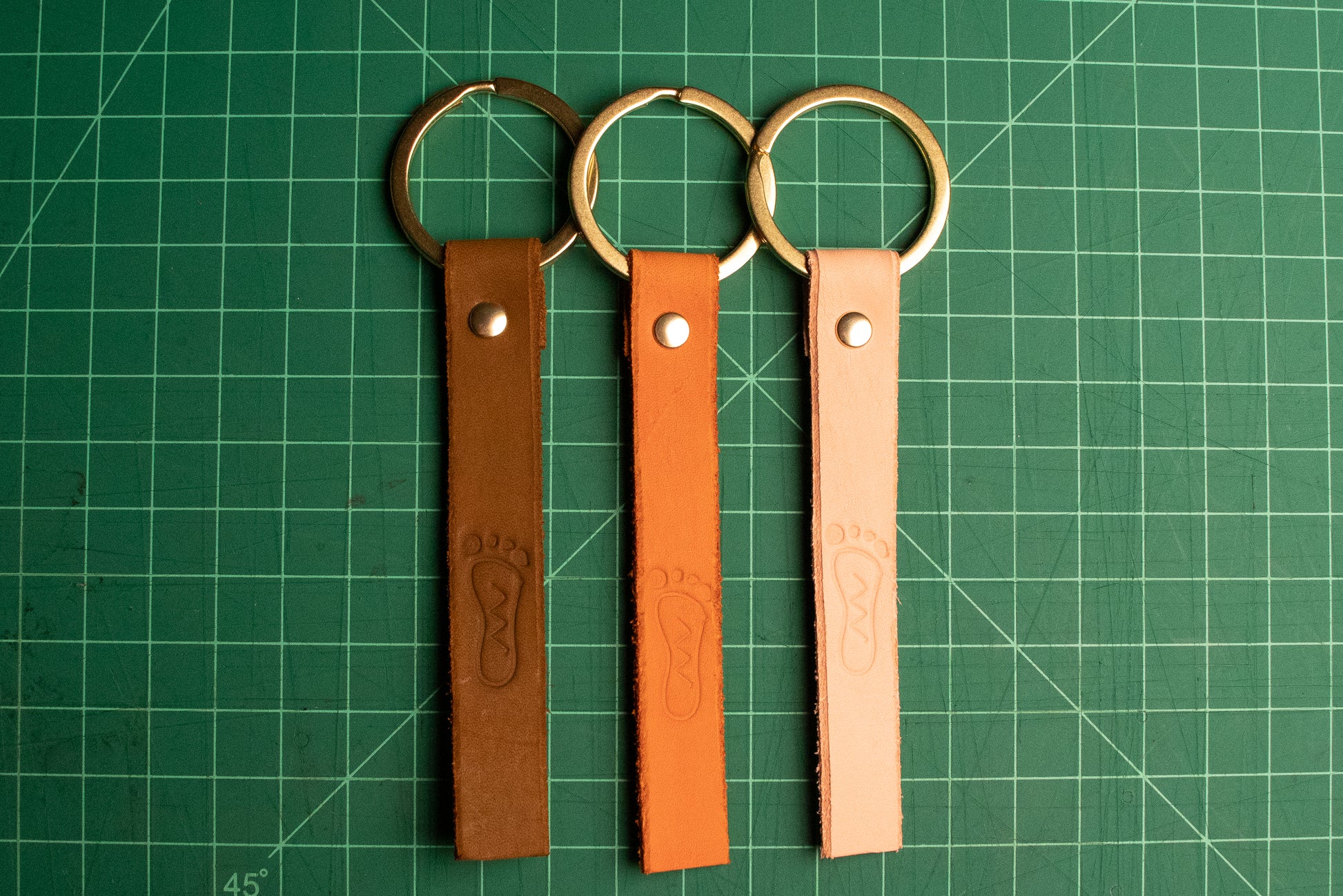 A set of flat keychains.